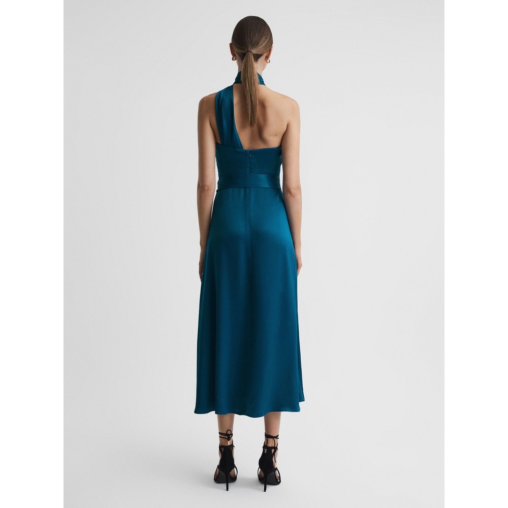 NWT Reiss Vida Satin Halter Neck Dress in Teal / Sizes 4 & 8/ In stores for $475 - Picture 5 of 6